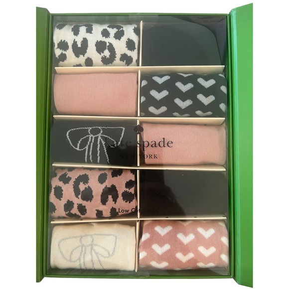 Kate Spade New York Low Cut Socks 10 Pair Gift Box Leopard Heart Bow - Picture 3 of 5